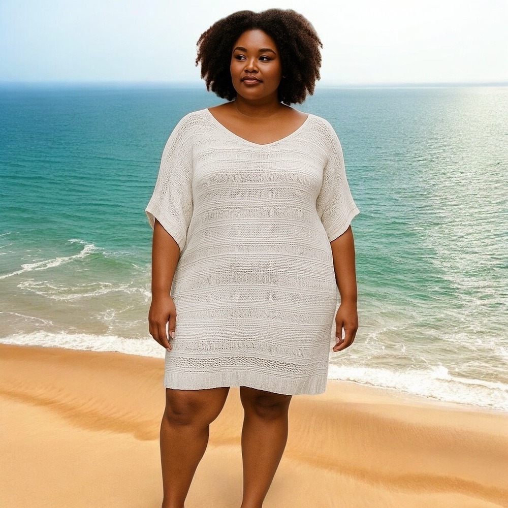 Cato Open Stitch Crocheted White Swimsuit Coverup